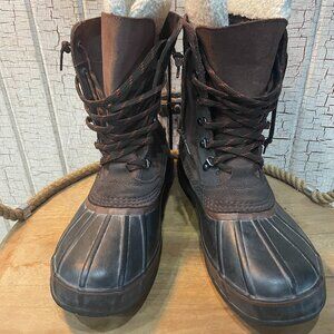 Vtg L.L.Bean Brown Leather Felt Lined Duck Chore Hunt Winter Boots 12